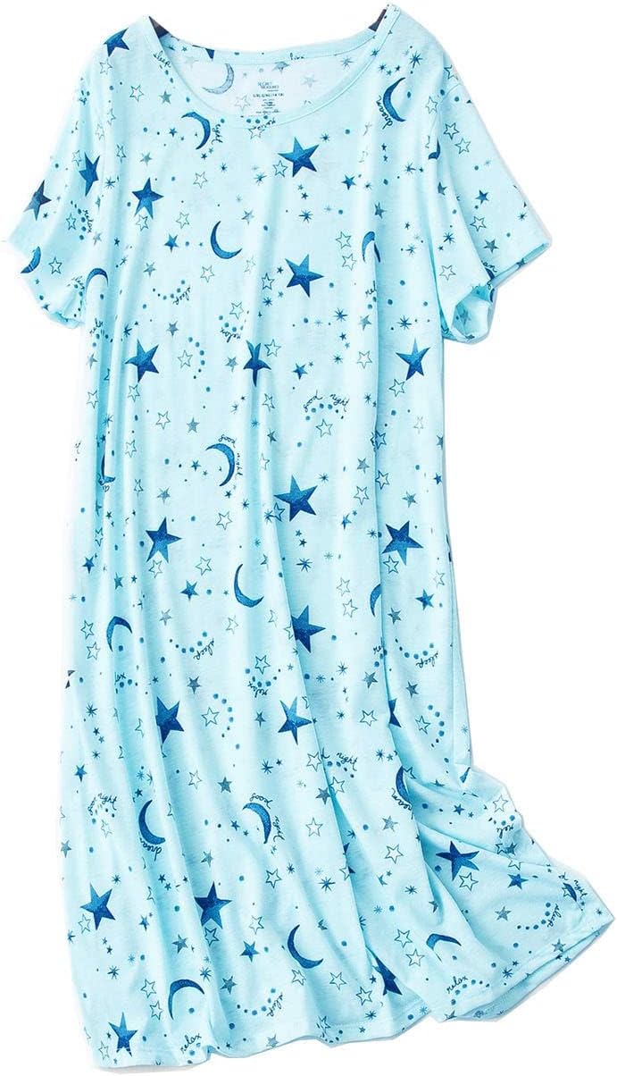 CHUNGWomen Nighties Short Sleeve Above Knee Soft Cotton Nightdress Ladies loose Cute Animal Floral Print Summer Loungwear Sleepwear