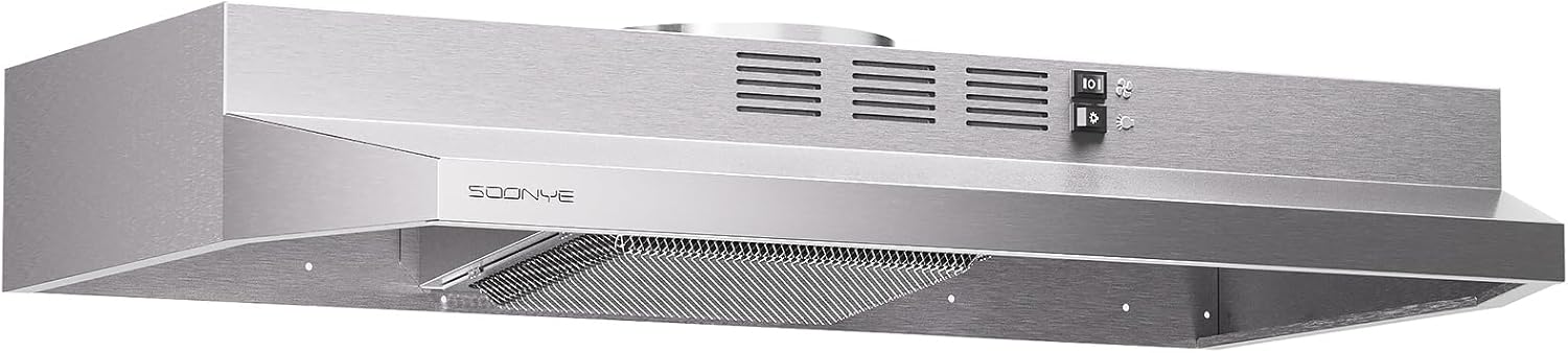 30 inch Stainless Steel Under Cabinet Range Hood, Slim Kitchen Vent Hood Ducted/Ductless Convertible with 2 Speed Exhaust Fan, 3-Layer Aluminum Filters,LED Lights