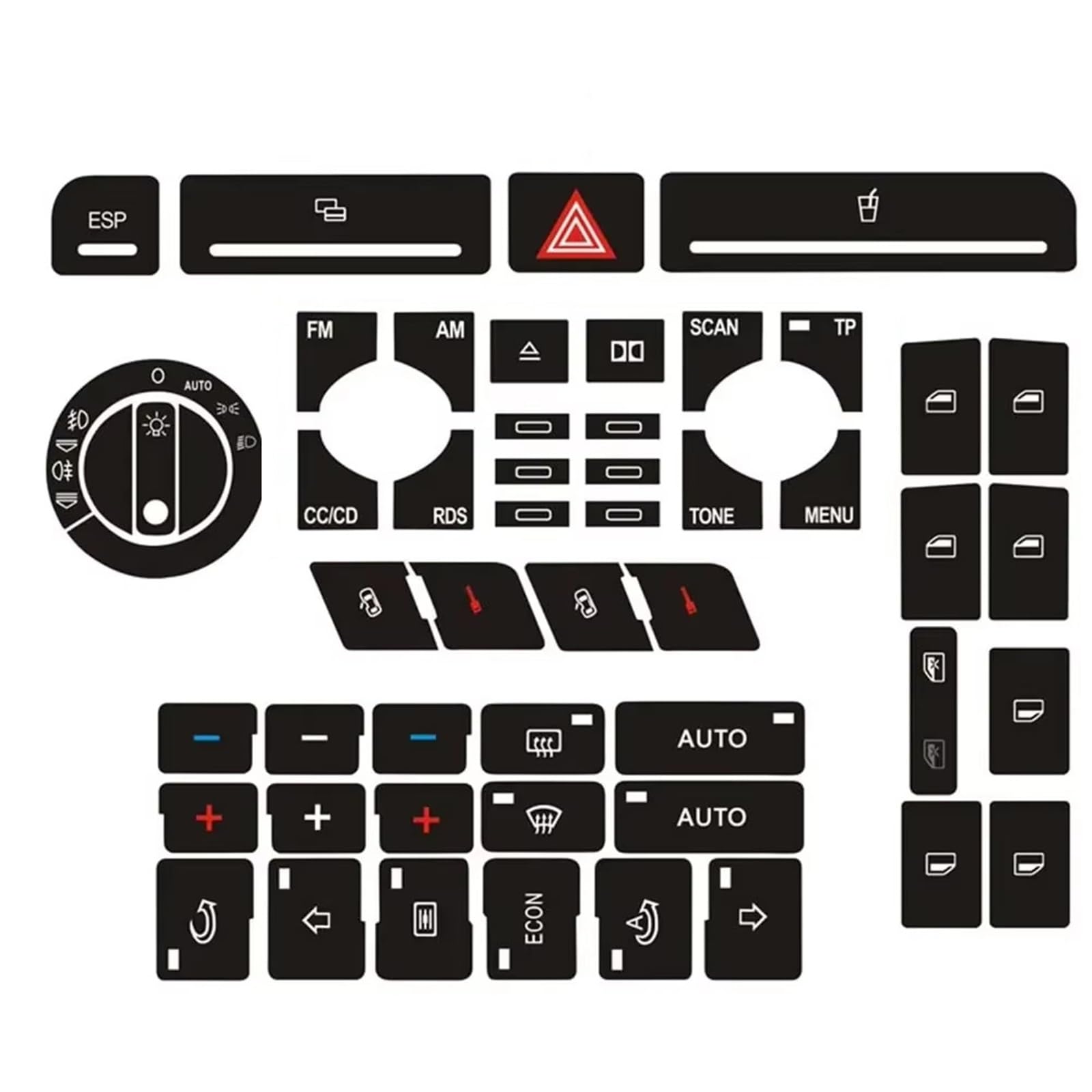 Button Trim Compatible with A4 B6 B7 Car Radio Air Conditioning ESP Headlight Adjustment Buttons and Switch Stickers.(Type B)