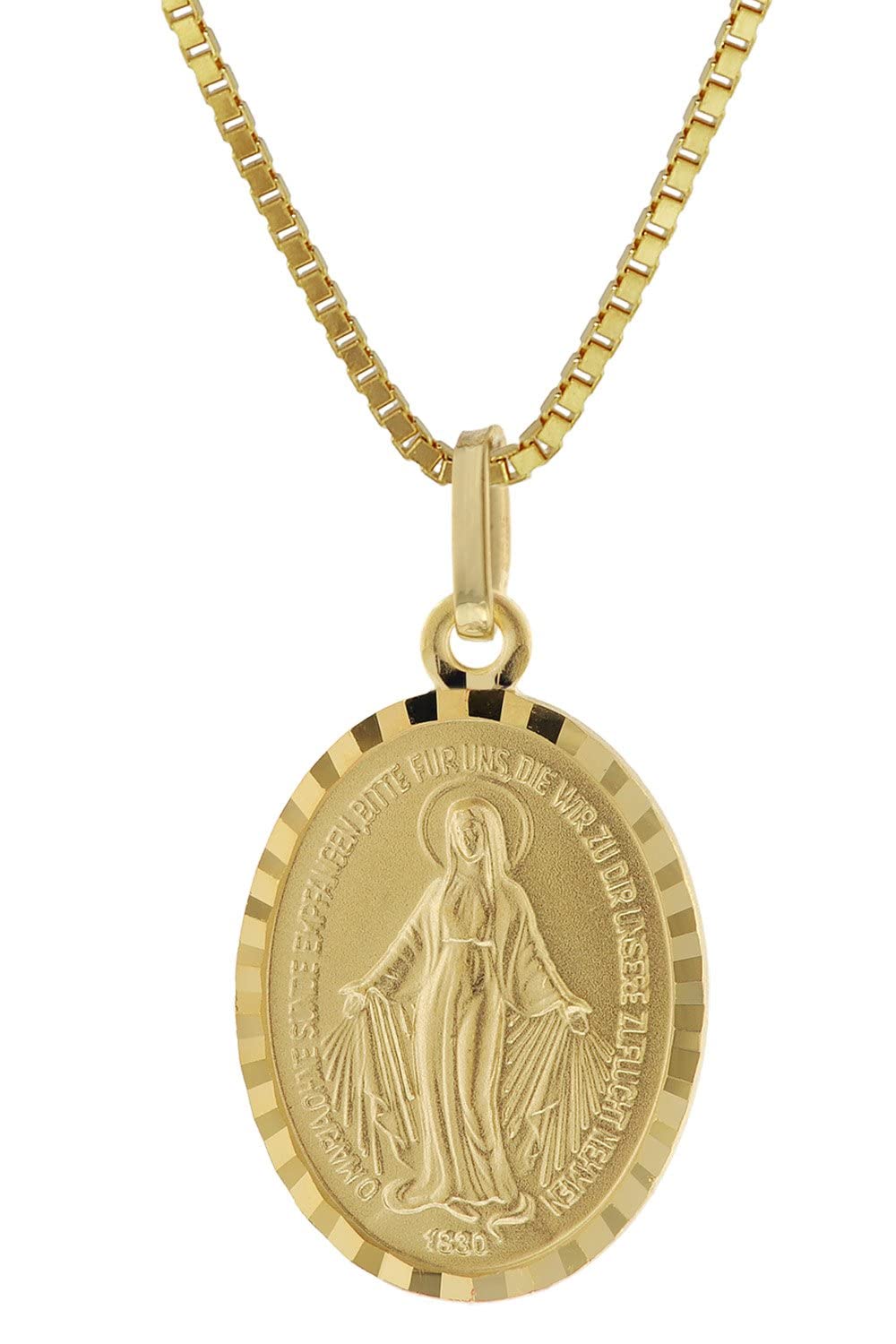trendor Milagrosa Anhänger Gold 333 (8 Kt) mit Vergoldeter Silberkette | zauberhafter Halsschmuck für Damen, Abbild der Mutter Jesu, Echtgold Anhänger,
