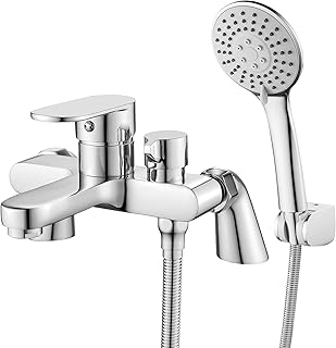 Bath Taps with Shower Attachment Bath Mixer Taps with Shower Head Modern Single Lever Bath Shower Mixer Tap Deck Mounted Bath Tub Taps Set 180mm Chrome Brass, 3 Mode Handshower, 1.5m Shower Hose