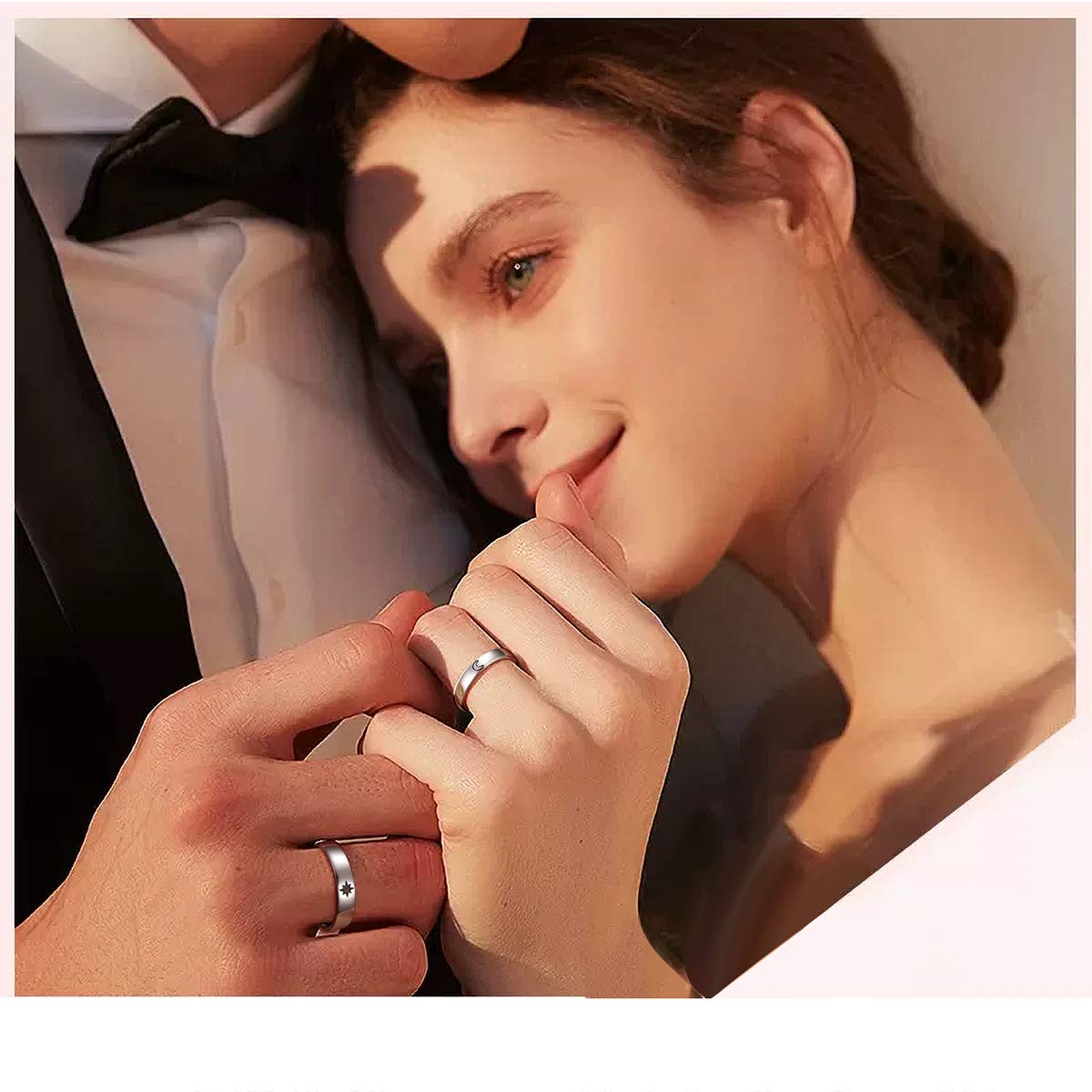 Couple Ringe S925 Sterling Silber Partnerringe Verlobung Promise 2In1 Ich liebe dich Sonne und Mond Stern Paar Ringe für Damen Männer Einstellbares Herz ringe