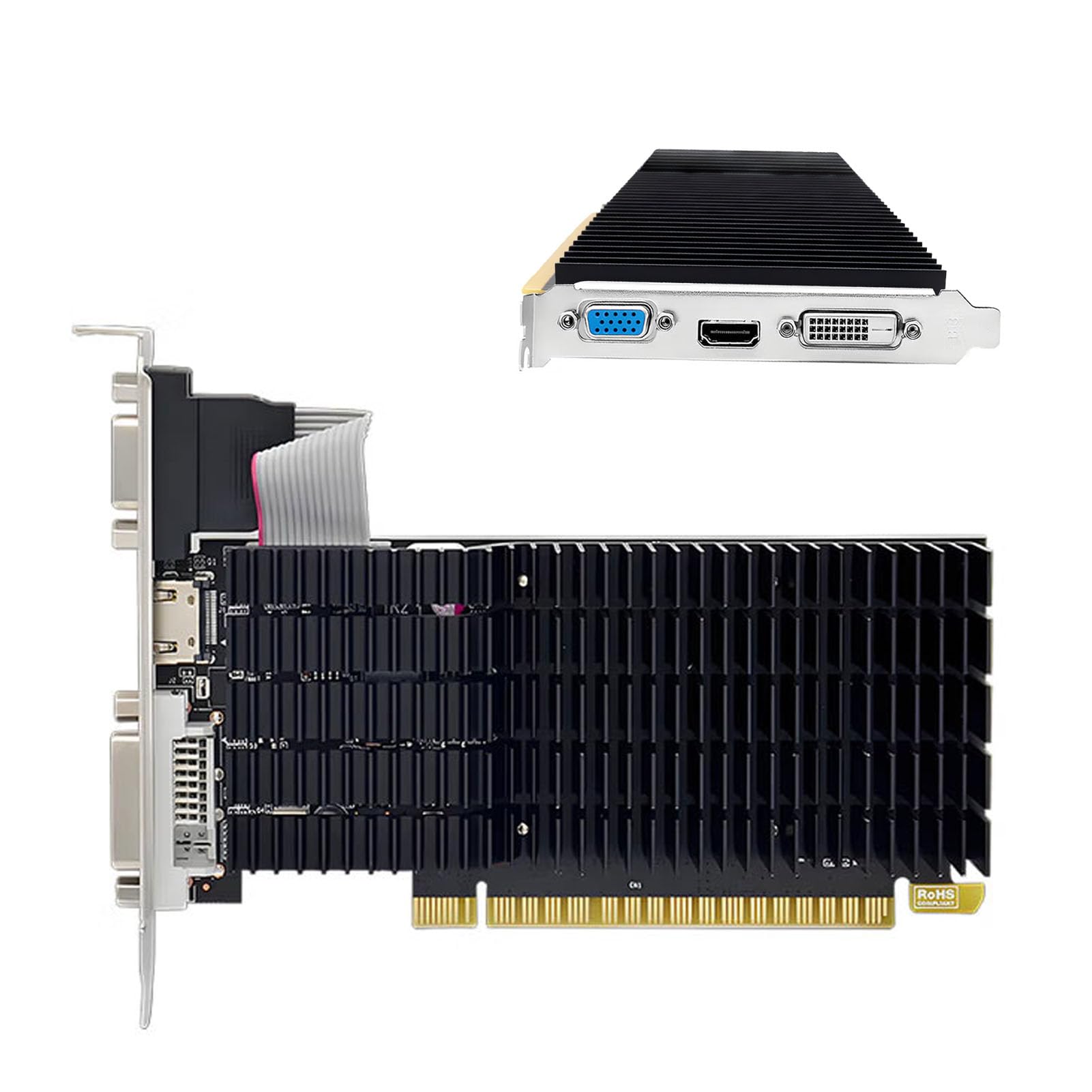 Bewinner Low-Profile-Grafikkarte R5230 2G DDR3 |160 Stream-Prozessoren, Multi-Display-Unterstützung (HDMI/DVI/VGA), Leise Lüfterkühlung, Energieeffizient für Kleine PC-Builds