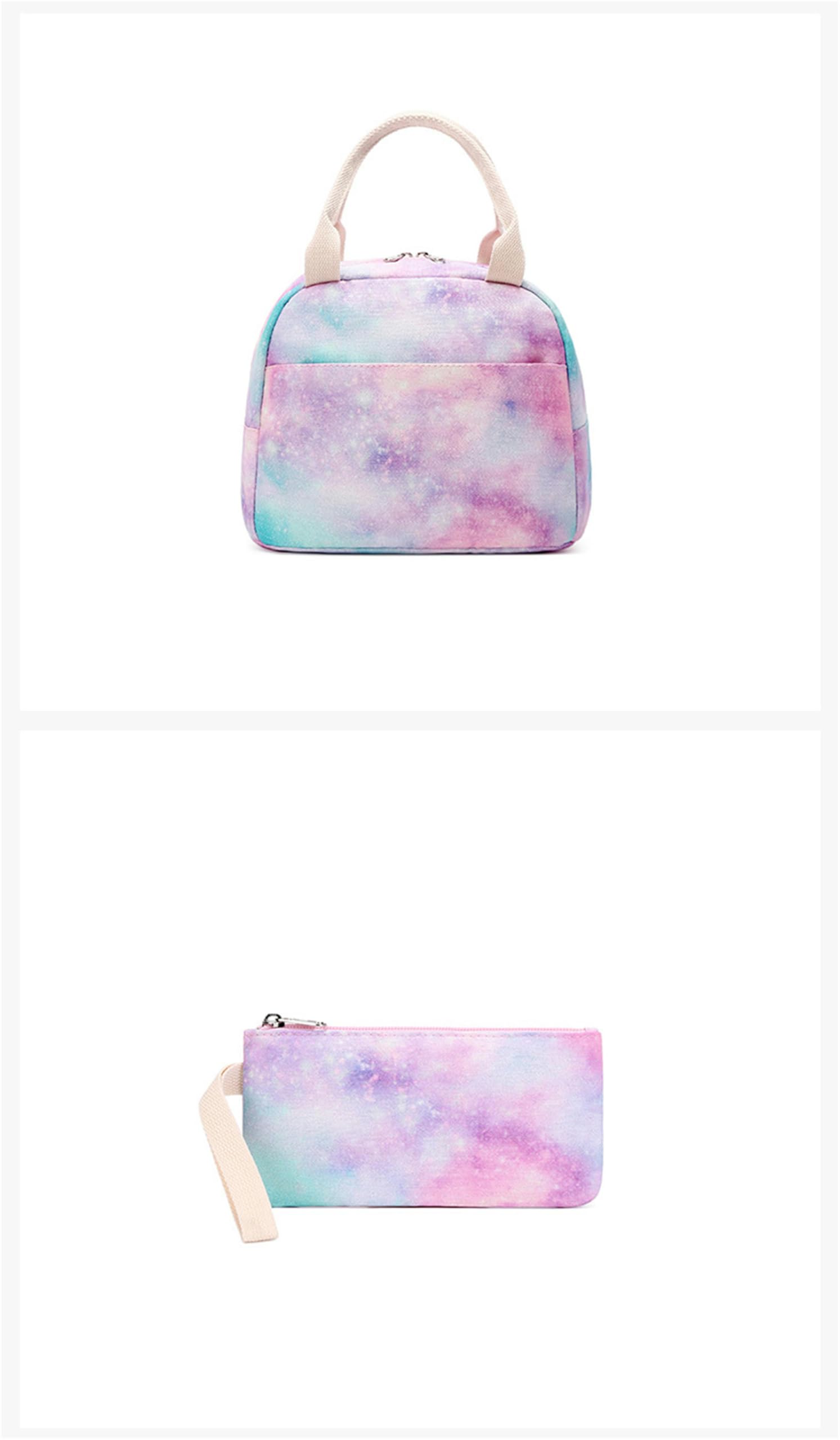 Zaino Zaino Tre Pezzi Set per Ragazze con Stampa Graffiti Cielo Stellato, Zaino Studente della Scuola Elementare, Zaino Leggero-Viola Splendente