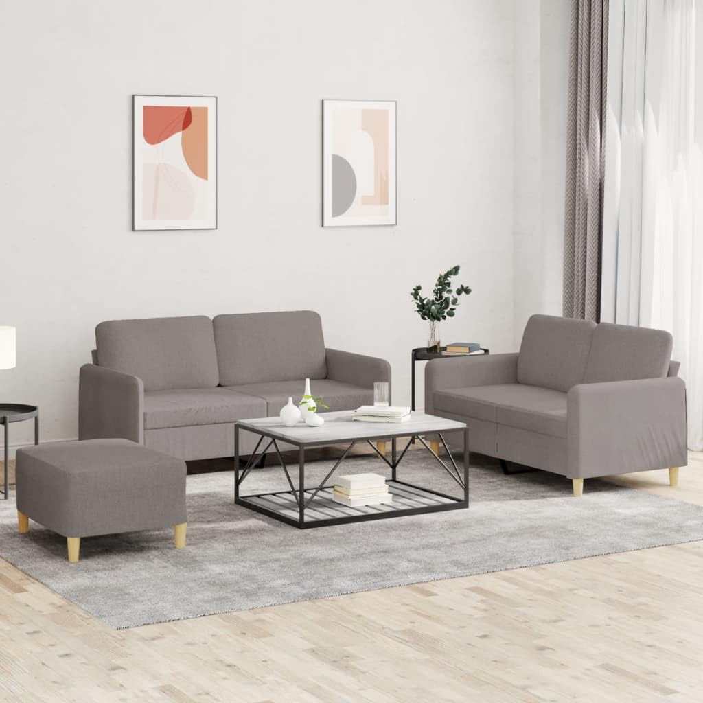 3-częściowy komplet mebli z poduszkami, materiał taupe, wytrzymały metalowy stelaż, 158 cm, 2-osobowa, wygodna mała sofa do salonu i salonu