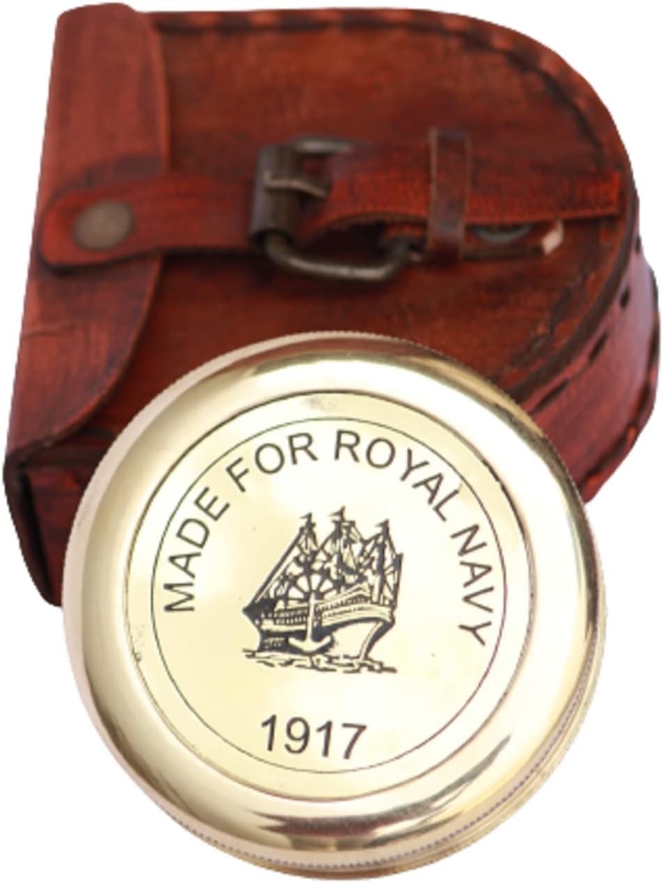 Vintage Brass Compass 2 Inches Royal Navy 1917 Engraved with Leather Case Compass for Travelling Camping Hikking Collectible Item & Navigation Tool