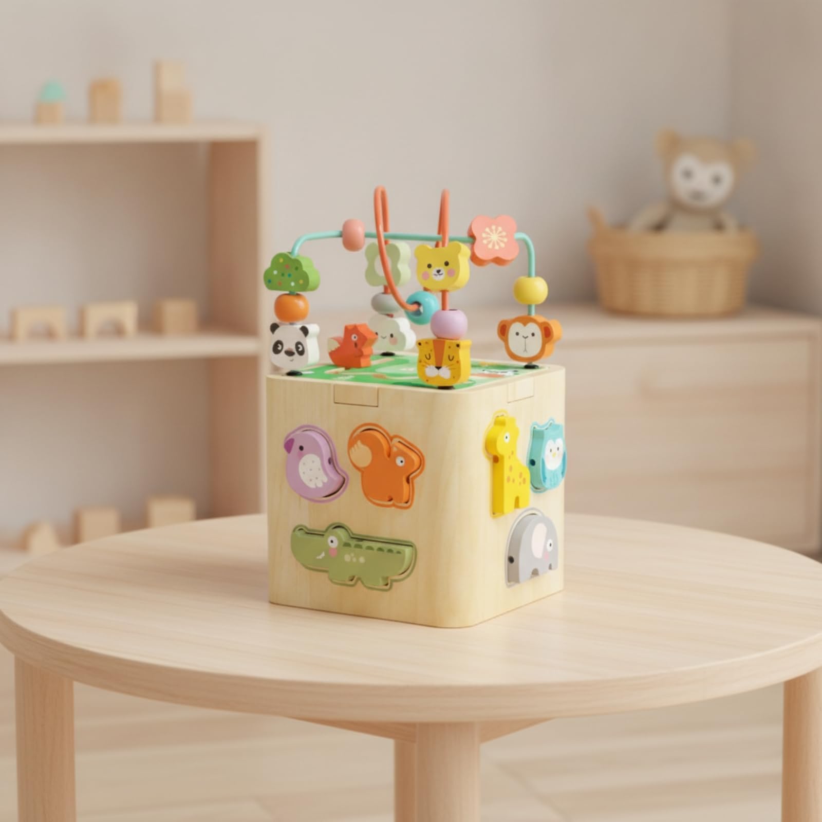 predolo Cubo con Ingranaggi Interattivo | Educativo, Cubo Attività in Legno, Multifunzionale, per Casa, Asilo Nido, area gioco