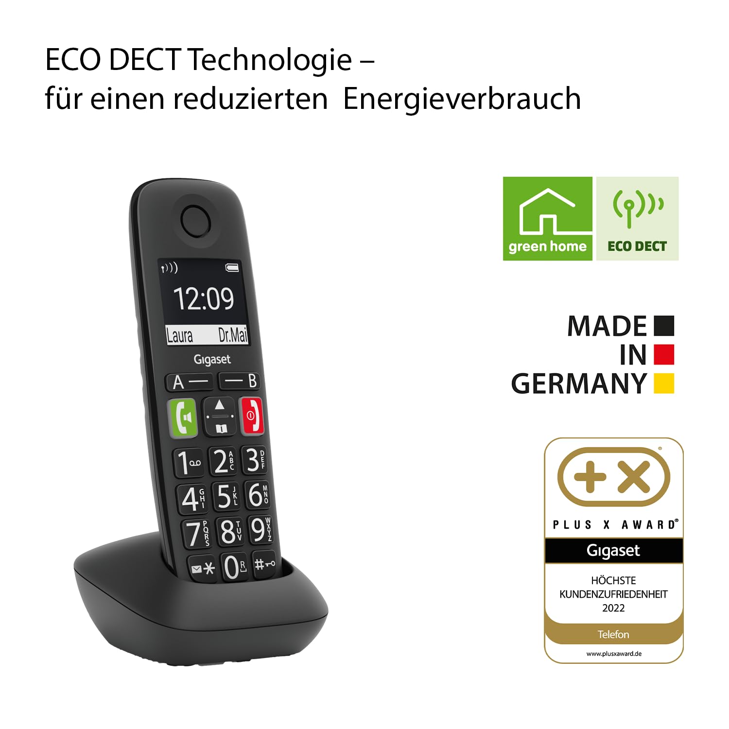 Gigaset E290HX DECT-Mobilteil Schnurloses Senioren-Telefon großes Display Tasten schwarz Fritzbox-kompatibel