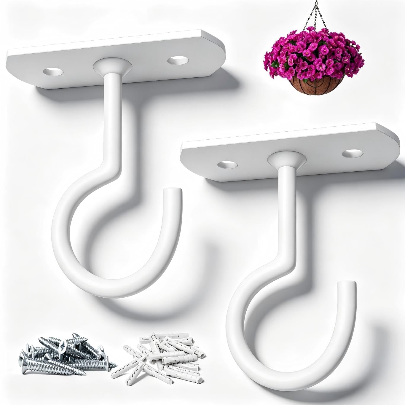 2Pack 2.5in Ceiling Hooks for Hanging Plants White