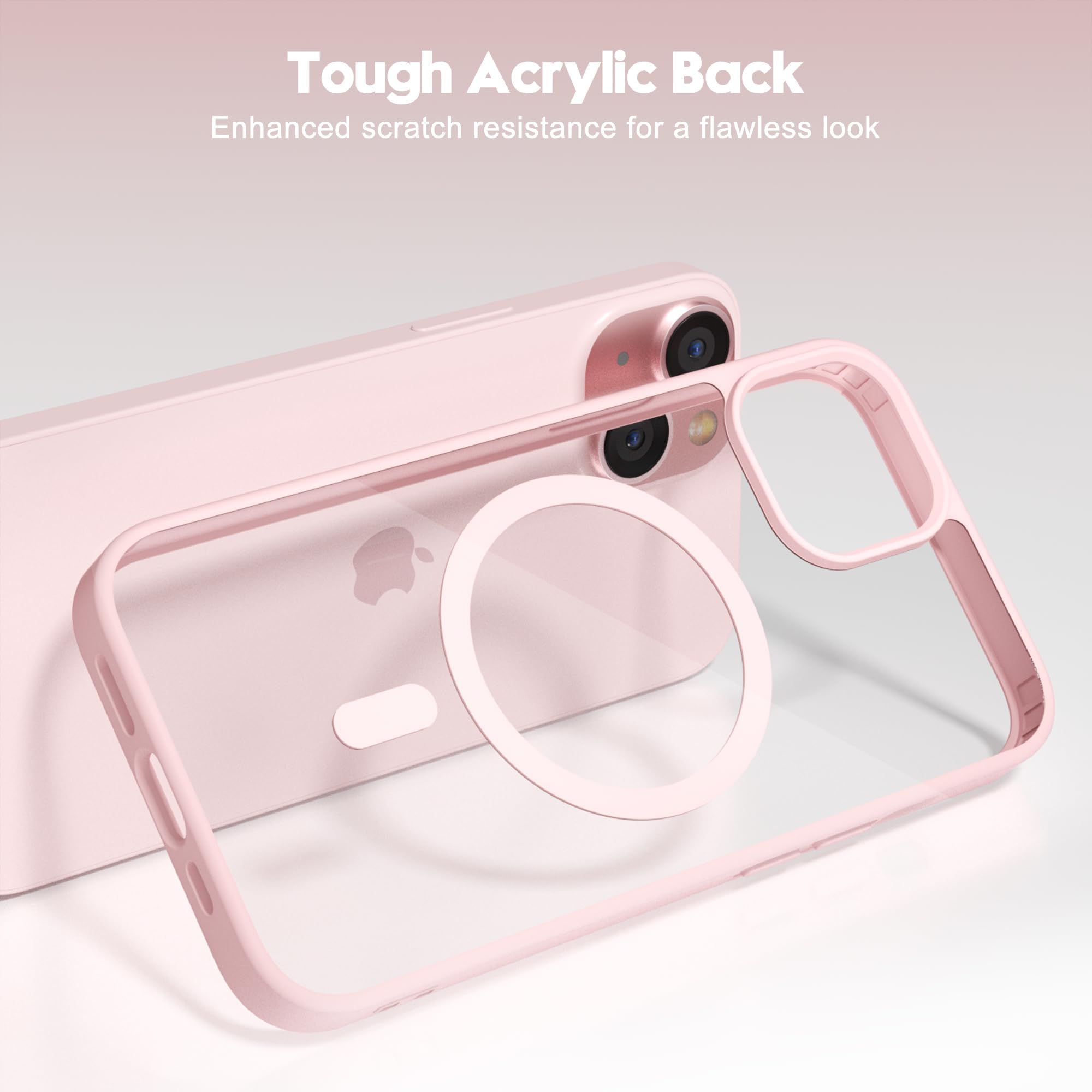 oakxco Funda magnética transparente para iPhone 15 Plus, compatible con carga Magsafe, funda protectora delgada para 15 Plus, a prueba de golpes, silicona suave TPU y policarbonato duro, arena rosa