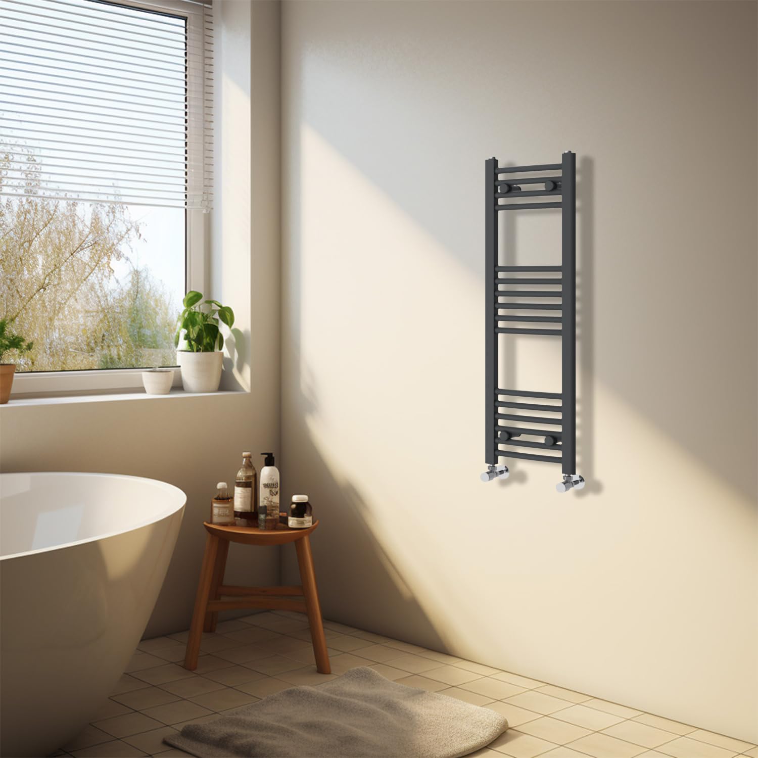 NRG Anthracite Heated Towel Rail Curved Designer Bathroom Radiator - 1000×300mm