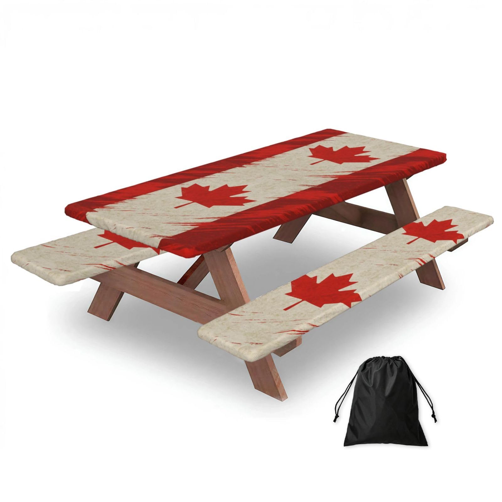 Zyjhyy Black Canadian Print Party Table Covers With Bench Covers Set Of 3 Picnic Table Cloth Wipe Clean For Garden Camping