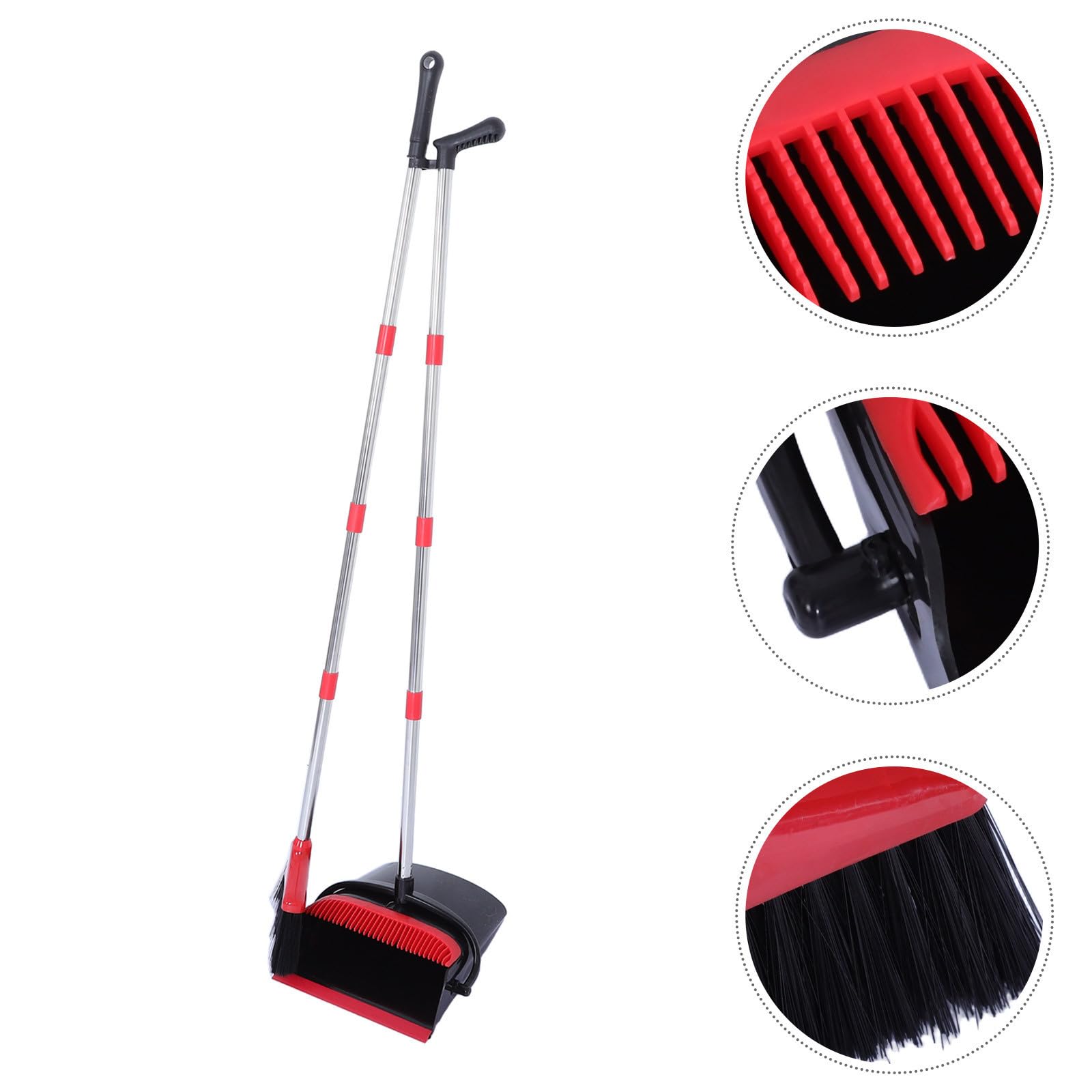 POPETPOP Escoba Plegable Portátil con Recogedor de Plástico y Acero Inoxidable con Dientes Autolimpiables para Suelos de Madera y Baldosas Adecuado para Apartamentos y Habitaciones