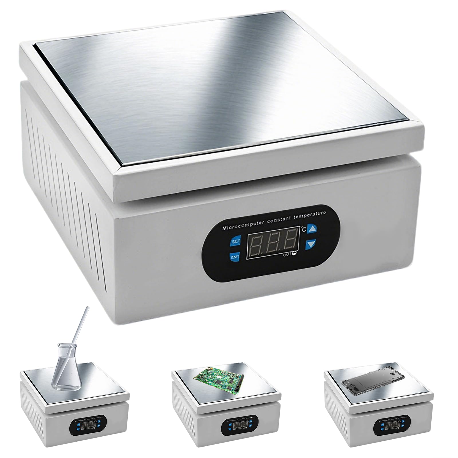 PCB Heizstation, 700W Lötstation Heizplatte mit LED Anzeige Temperatur Einstell 0-400°C, Elektrische Heizplatte Vorwärmstation für SMD Löten Rework & Elektronikreparatur, 200X200mm