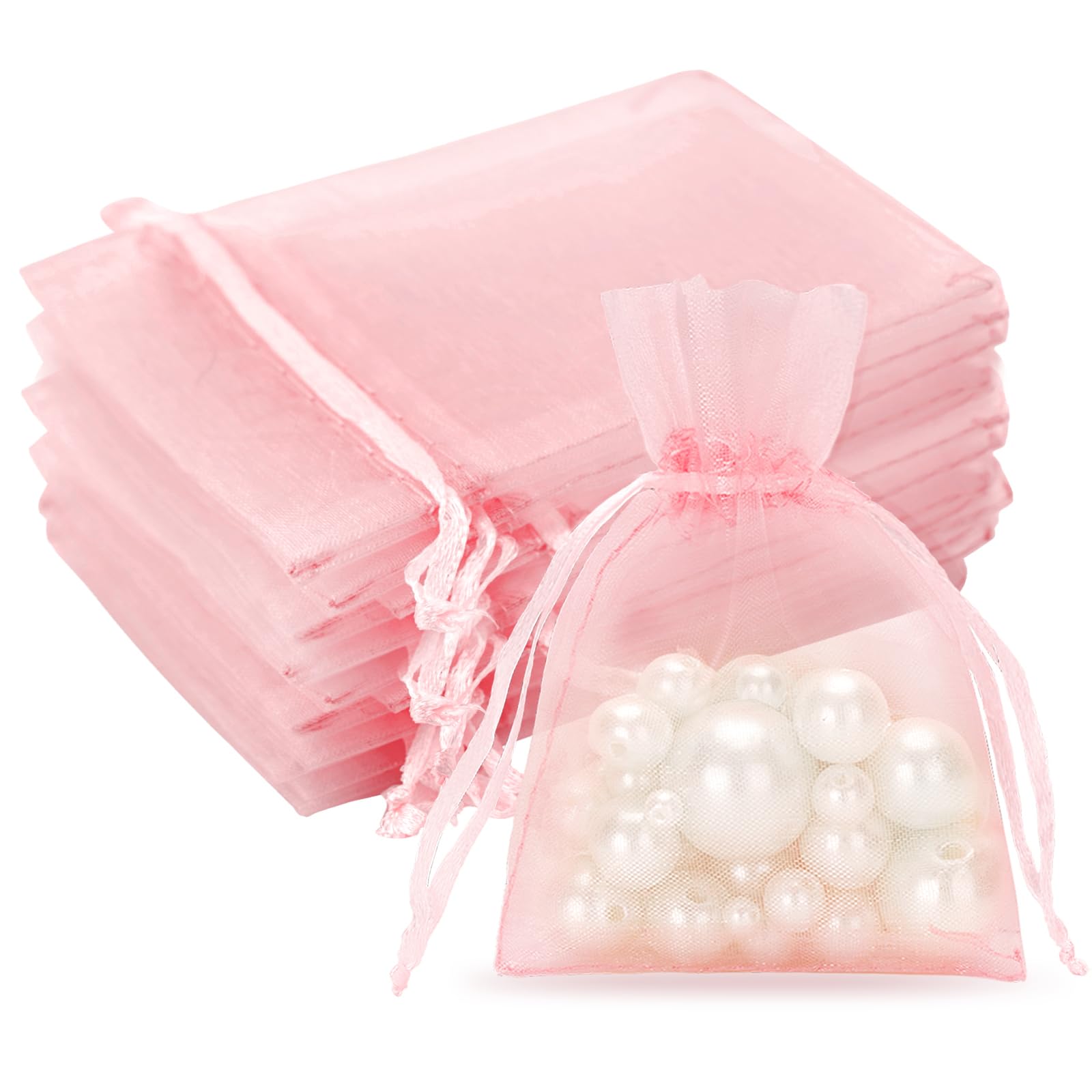 G2PLUS 50PCS Bolsitas para Regalos,Bolsas Organza 7×9CM Bolsita Rosa,Bolsas Pequeña para Boda Favores Joyas y Dulces