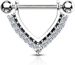 Tata Gisèle Piercing Sein Téton en Acier Chirurgical 316L et Oxydes de Zirconium - Triangle en Acier Entouré de Zircons Sertis - Différentes Couleurs -
