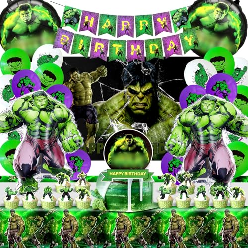 Decoration Anniversaire Hulk, Ballons Anniversaire Hulk, Decoration Fete Garçon, Ballons En Aluminium Et Latex Hulk, Décoration Gâteau Hulk, Fond, Nappe,...
