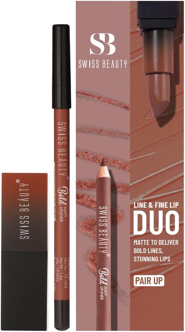Swiss Beauty Line & Fine Lip Duo with Lip Liner & HD Matte Lipstick |Matte Finish |Long-Lasting | Non-Drying | 3.2gm