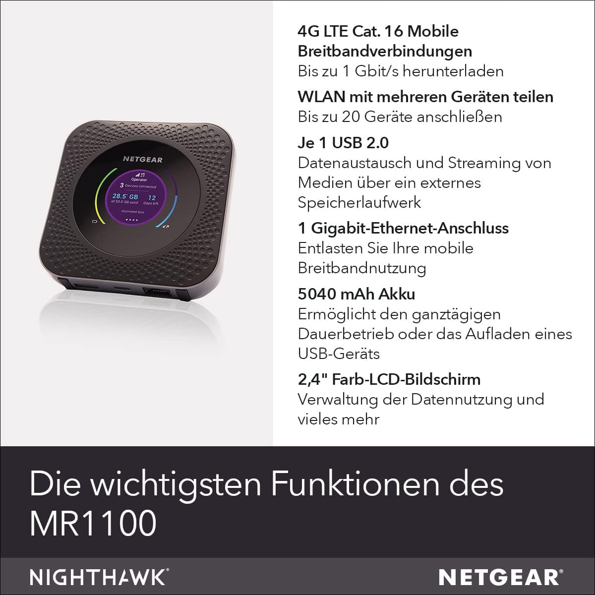 NETGEAR Nighthawk Mobiler Router WiFi 7 M1 | tragbares WLAN für unterwegs | 5G LTE Router | Hotspot für 20 Geräte