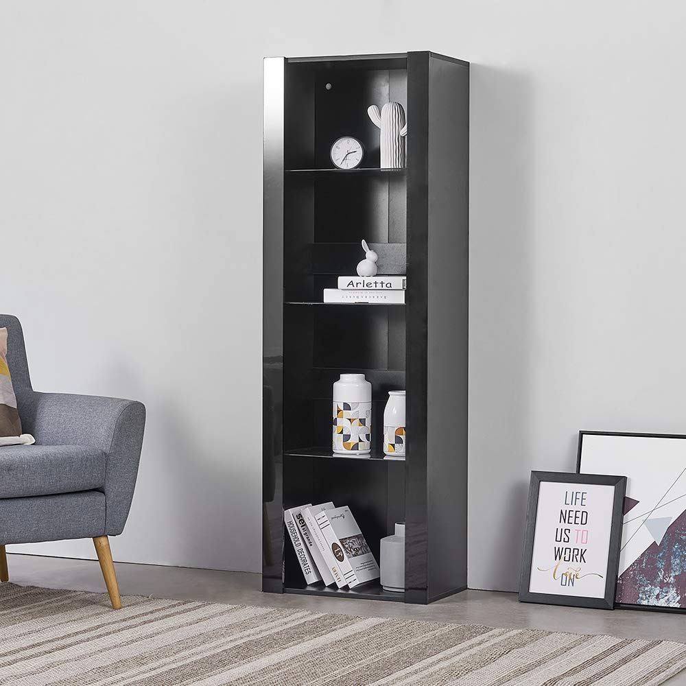 Panana Vitrine Lumières LED Meuble de Rangement avec Etagères sur Salon, Bureau, 55 x 35 x 166 cm (Noir)