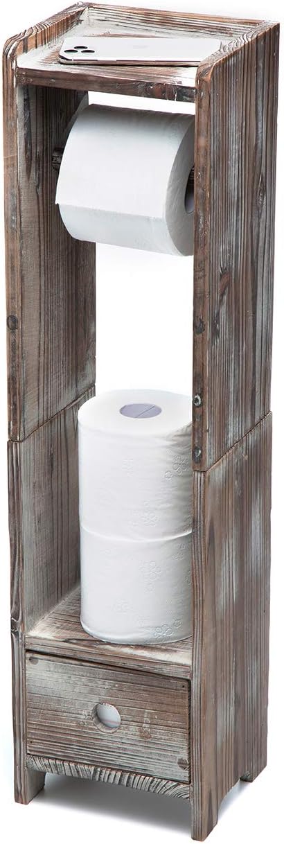 J JACKCUBE DESIGN Rustic Wood Toilet Paper Holder Roll Tissue Stand Freestanding Dispenser with Storage Bathroom Cabinet with Drawer- MK565A