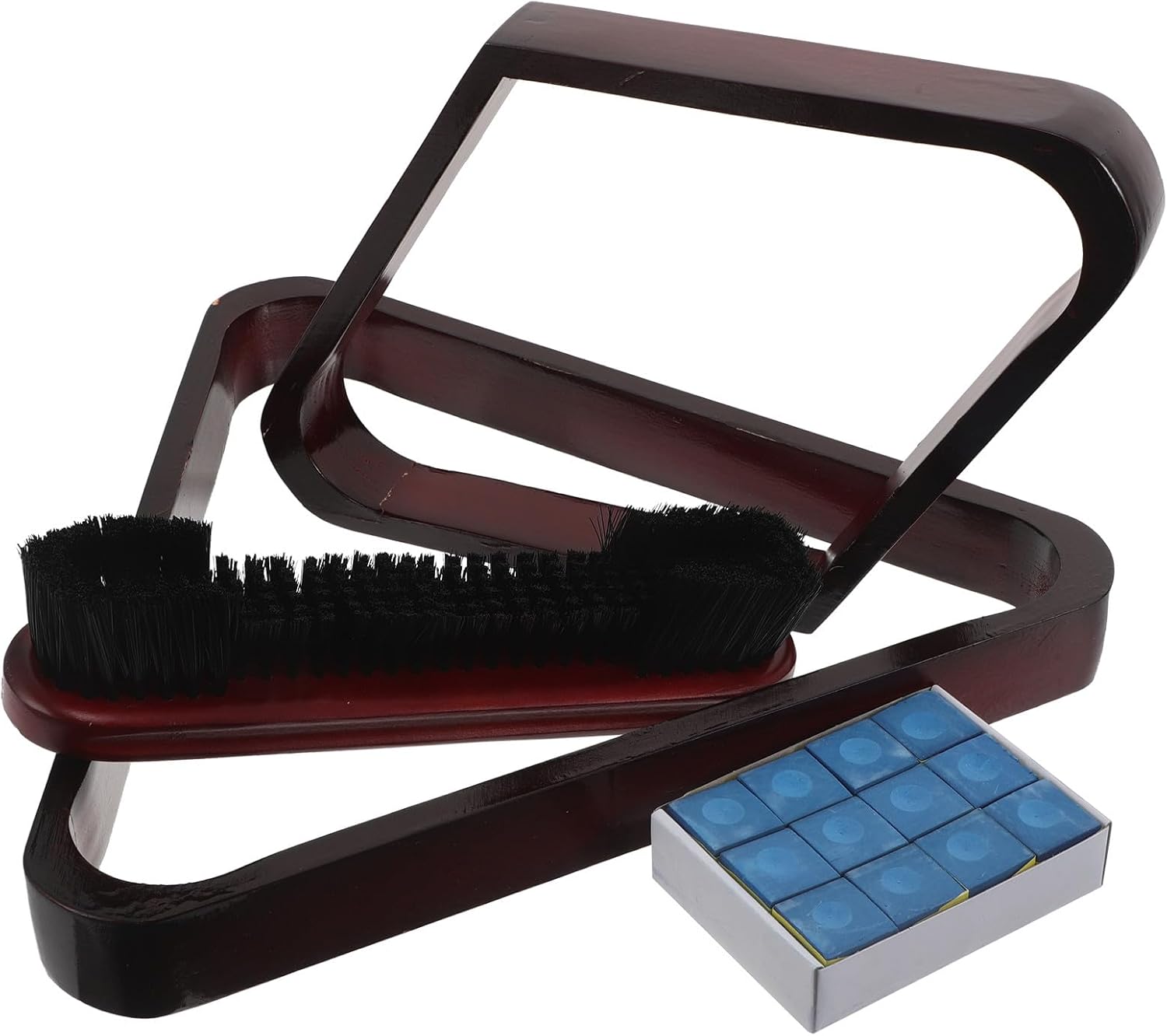 1 Set Pool Table Ball Holder - 2-1/4" Wooden Pool Ball Triangle & Rhombus Rack, Table Side Brush and Chalk Blocks for Recreation