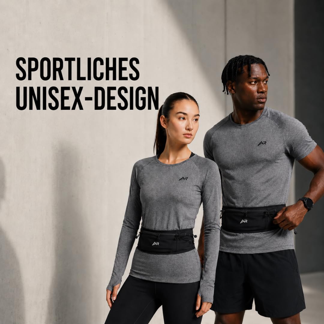 AeroRun® Laufgürtel mit Trinkflasche | Lauftasche Jogging für Damen & Herren | Handytasche Joggen auch für große Handys | 360° Anti-Bounce Running Belt inkl. Startnummernband | M-XL >85 cm Bauchumfang
