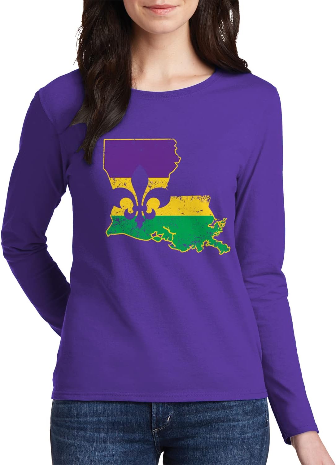 Threadrock Women's Mardi Gras Louisiana Fleur De Lis Long Sleeve T-Shirt