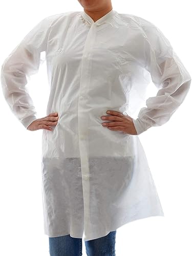 Dealmed Abrigo de laboratorio desechable SMS, sin bolsillos, color blanco