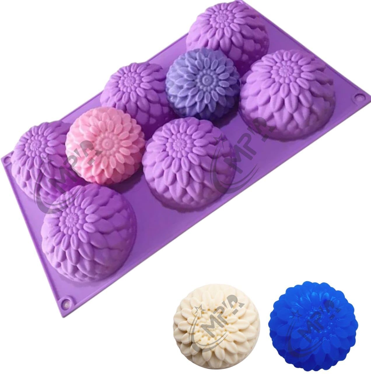 MPR4 Silicone Flower Shape Mould Handmade Soap Making Mold 6-Cavity Tray 6-Cavity Silicone Flower Soap Mould, Purple, Sunflower Design Multicolour PK-1-image-5