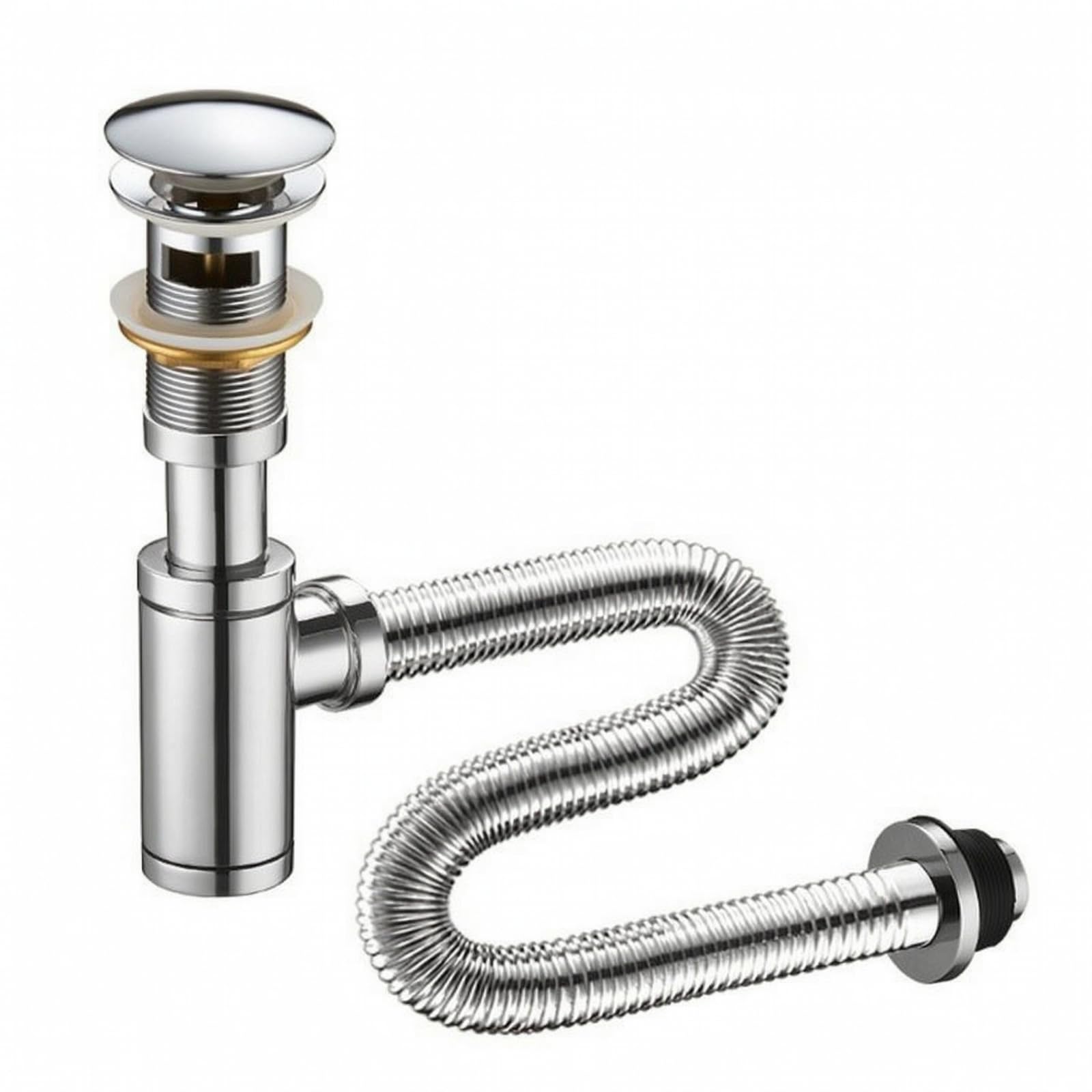 Escurridor Sifón Acabado Plateado Brillante, Sifón Botella Cilíndrico, para Lavabo, 60 Doblado Perforado