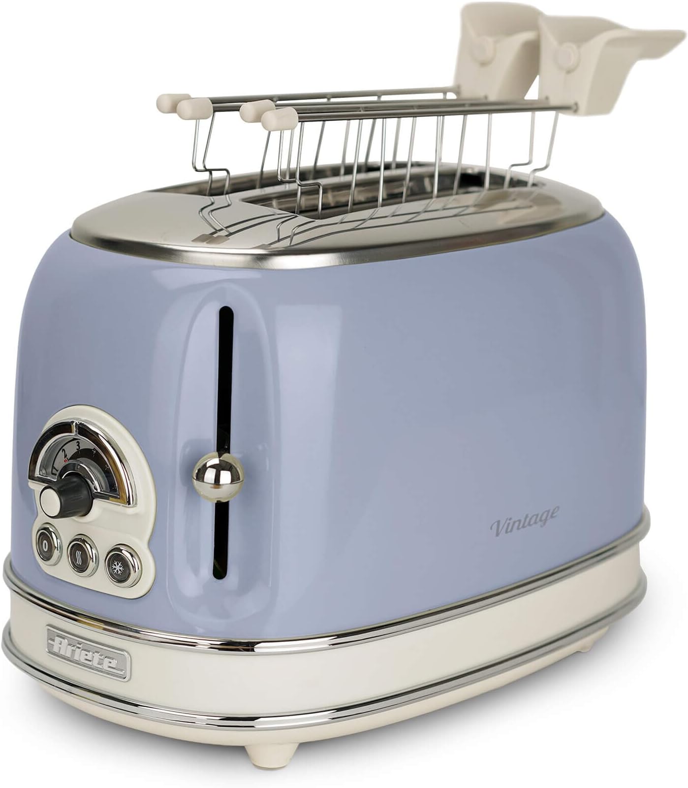 Vintage 155 2-Slice Toaster, Retro Toaster with 6 Toast Levels, Automatic Eject, Defrost Function, Removable Crumb Compartment, Stainless Steel Housing with Sandwich Tongs, 810W, Blue