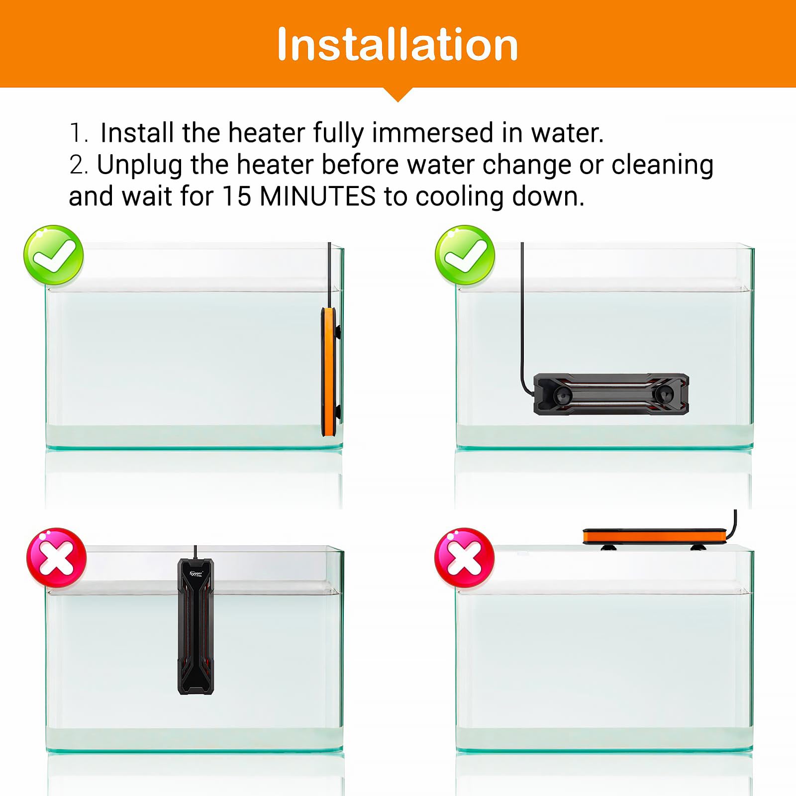 Hygger Chauffage d'aquarium 300 W/500 W/800 W/1000 W, chauffage submersible pour aquarium avec driver LED numérique et système de chauffage intelligent pour eau douce et salée