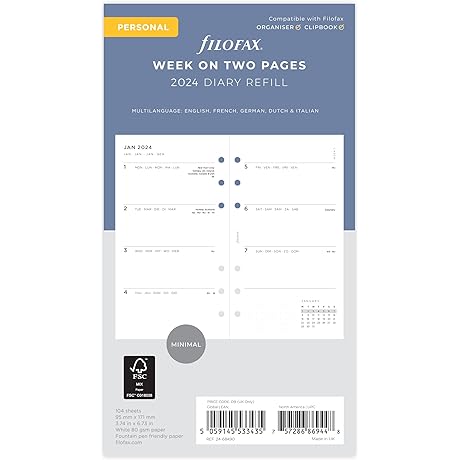 Filofax Personal Minimal DIARY week on two pages 2024