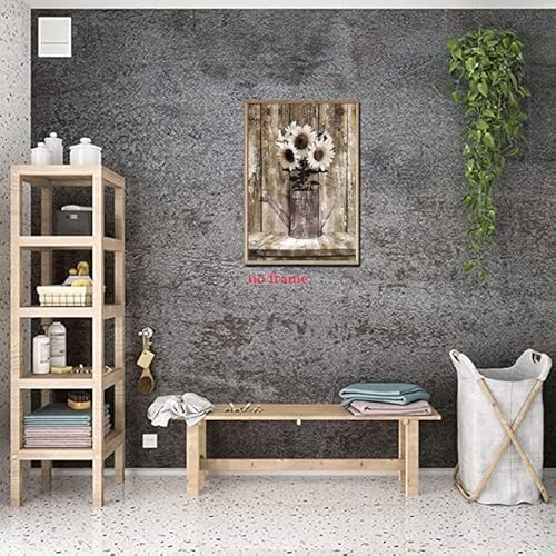 Gugyqiq Rustic Farmhouse Sunflowers Wall Art Canvas Flower Painting Poster Wall Decor Living Room Wall Art Home Country Bathroom Wall Decor (16X24In-No Framed) #TOP3