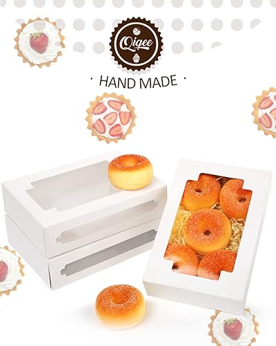 Miniatura 2 de qiqee 36 paquetes de cajas de galletas autopop para regalo de 8 x 5.3 x 2 pulgadas, caja plegable blanca de un segundo con ventana para panadería