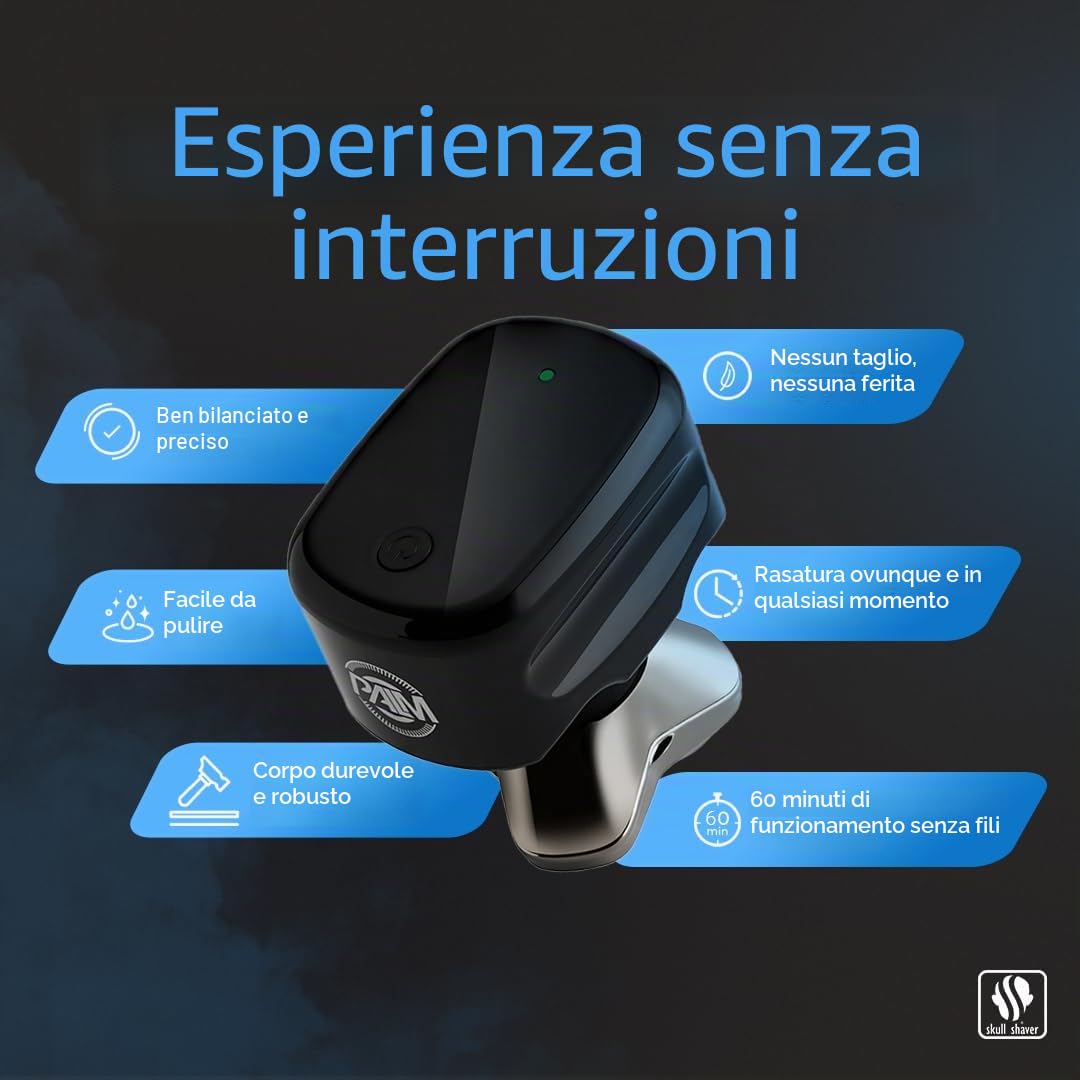 Skull Shaver Palm Rasoio per Viso e Testa – Senza fili, Ricaricabile, Utilizzo a Secco e sotto l’Acqua – Rasoio Elettrico da Uomo, Ricarica USB – Kit di Cura per Uomo | Senza fili, Ricaricabile, Utilizzo a Secco e sotto l'Acqua, Rasoio Elettrico da Uomo,