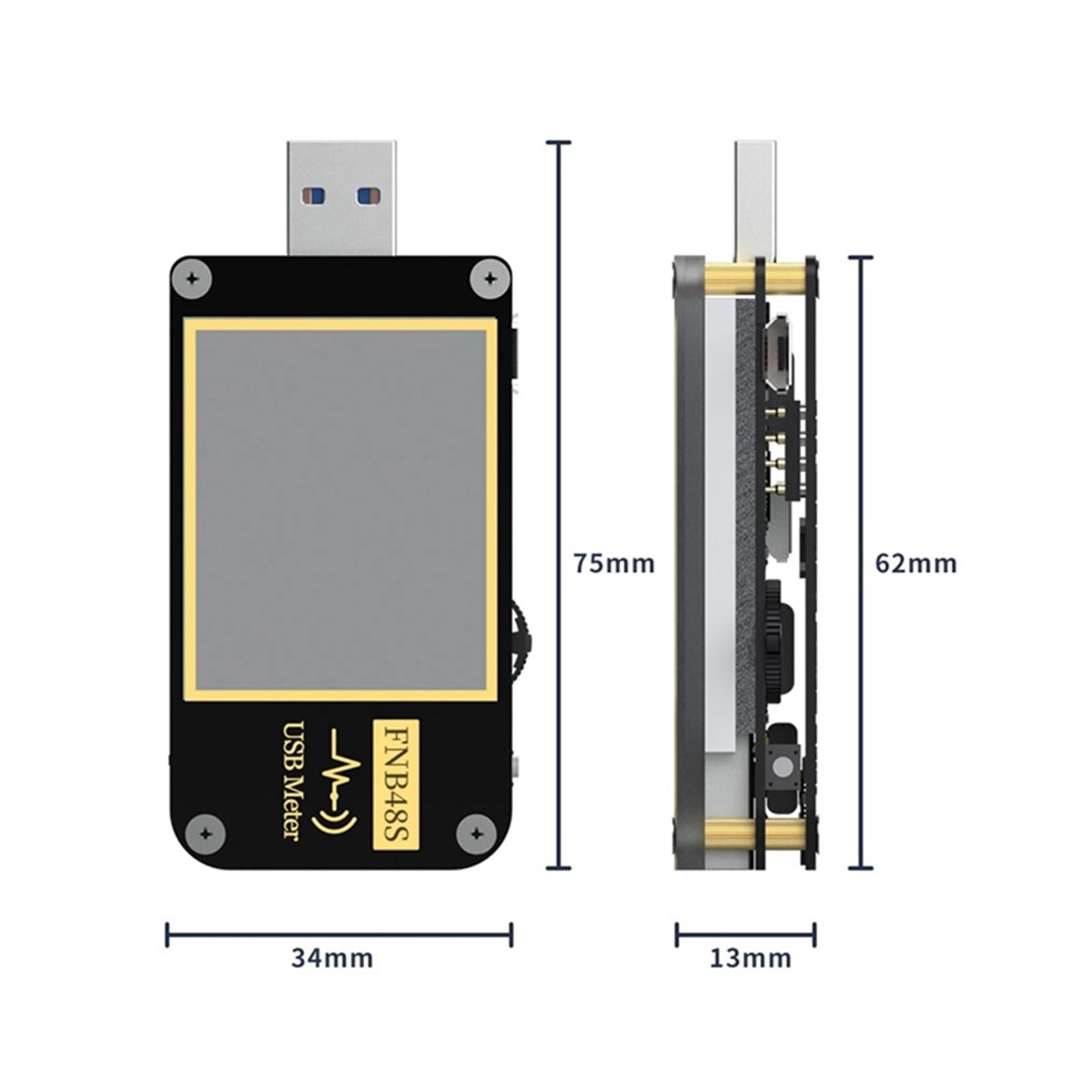 Tester USB FNB48S Tester napięcia pojemnościowego USB Miernik prądu Monitor Narzędzia do testowania analizatora wykrywania mocy(No Bluetooth)