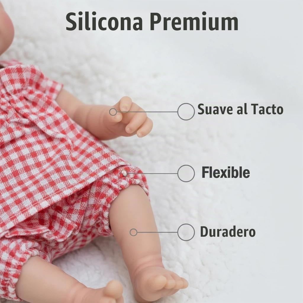 Anano Mini Muñeca Reborn Niña 33cm, Silicona Integral con Accesorios