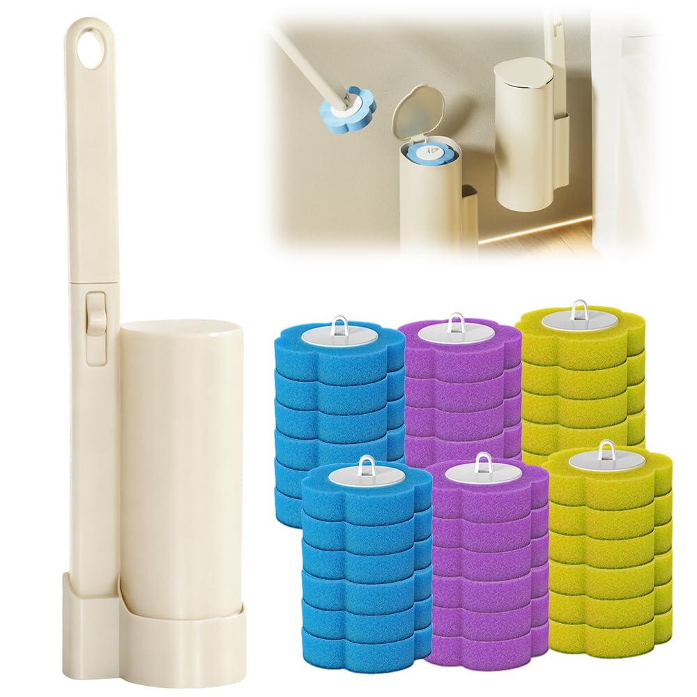 Rppiup Disposable Toilet Brush with 36 Refills Cleaning Heads, Wall Mounted toilet Brush Disposable, 3 Color Bowl Buddy Toilet Brush, Toilet Brushes & Holders for Deep Cleaning No Cross-Contamination