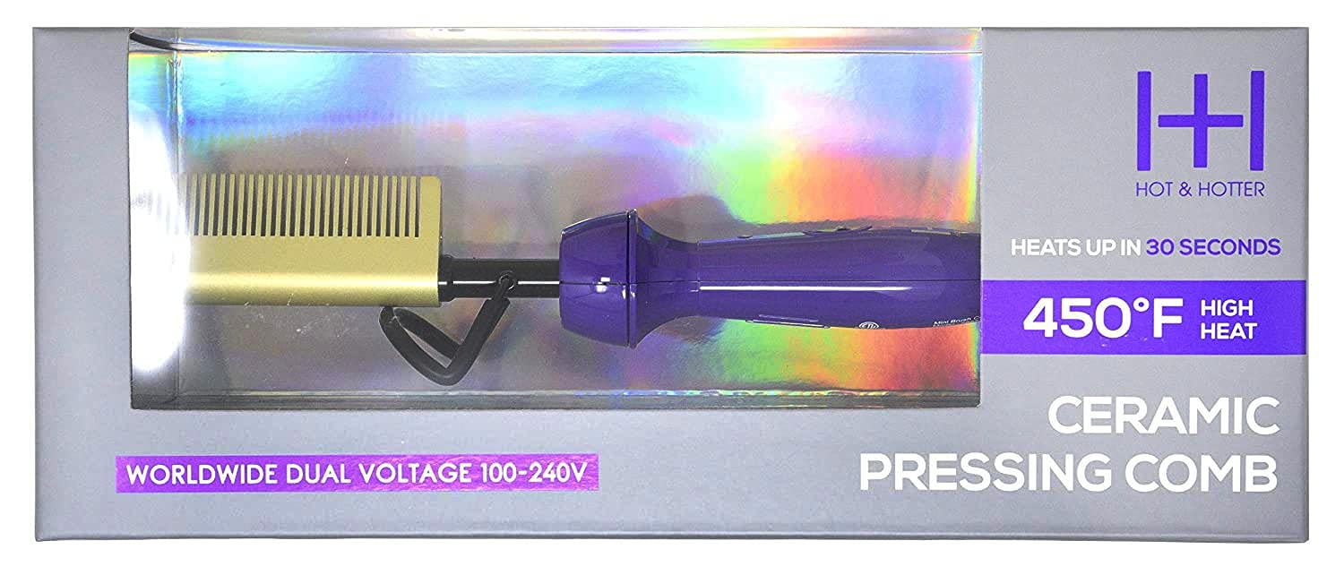 Hot & Hotter Ceramic Electrical Pressing Comb, Purple & Gold