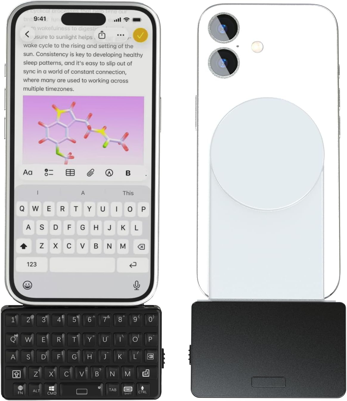 EXknight Magnetic Keyboard for iPhone – Wireless Mini Keyboard with 3D Printed Magnetic Backplate, Clicky Dome Switch Typing Feel (Black, iPhone 12-16 Pro Max / 14-16 Plus)