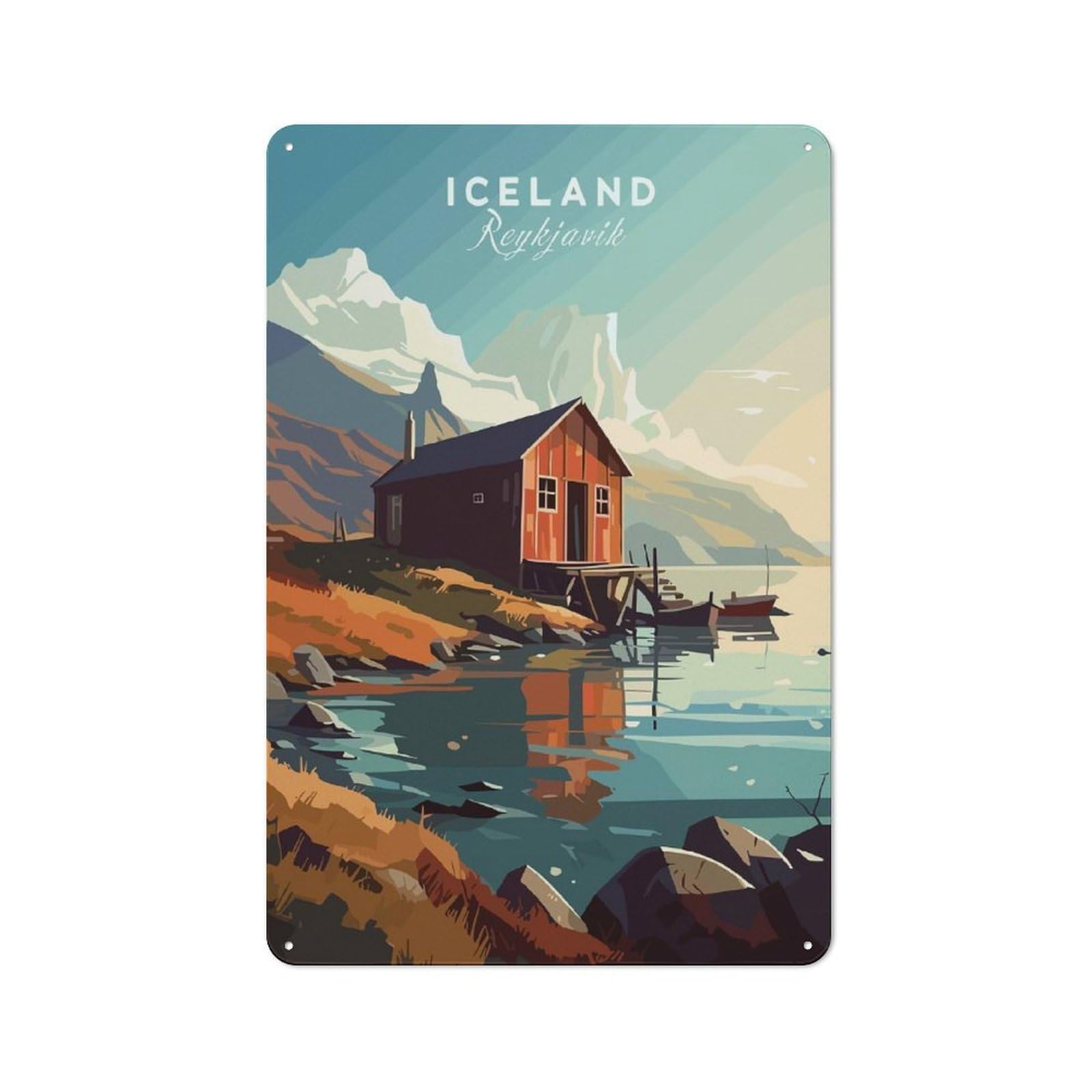 Junmoney Style-5 Iceland Reykjavik Travel Shop Front Style Metal Wall Decor 30X20cm, Bistro Metal Sign For Takeaway, Bar, Kitchen Or Counter Area