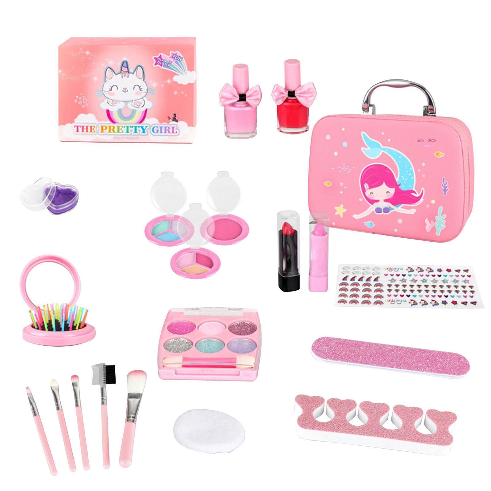 Keptfeet 4 Giocattoli Cosmetici per Ragazze | Kit per Trucco per Bambini | con Pennello per Trucco Rossetto | Set di Giochi per Trucchi Finti Regali per Natale, Ringraziamento, Compleanno