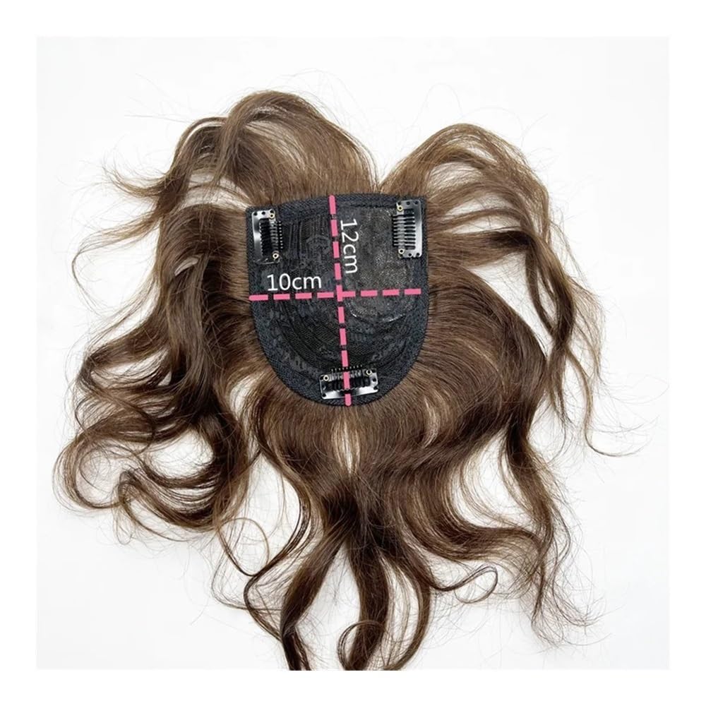 Topper de cheveux humains bouclés de vague de corps de 14 pouces for les femmes, avec 3 clips, postiches avec frange Extensions de cheveux(Dark Brown)