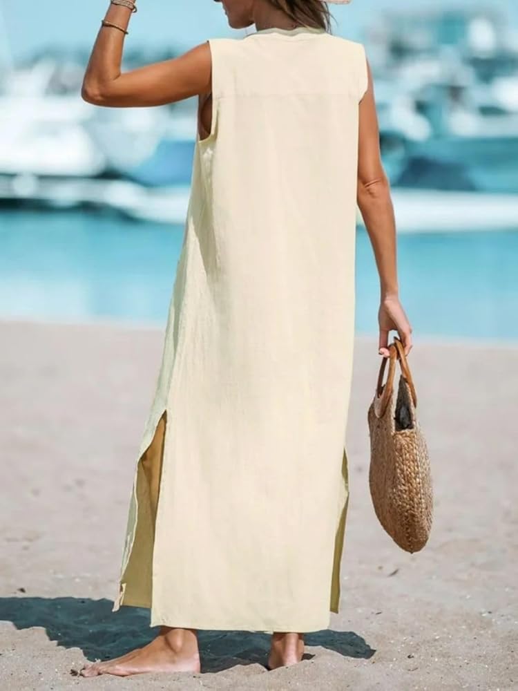 本日値下中　タグ付き　DAMASK EMBROIDERY LINEN DRESS Slouch Pocket Dress - Linen Shift Dress - FINAL SALE
