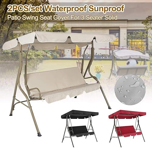 Miniatura 6 de Juego de funda para toldo de columpio de patio, cubierta superior de repuesto para columpio + funda de cojín para columpio de 3 plazas, cubierta