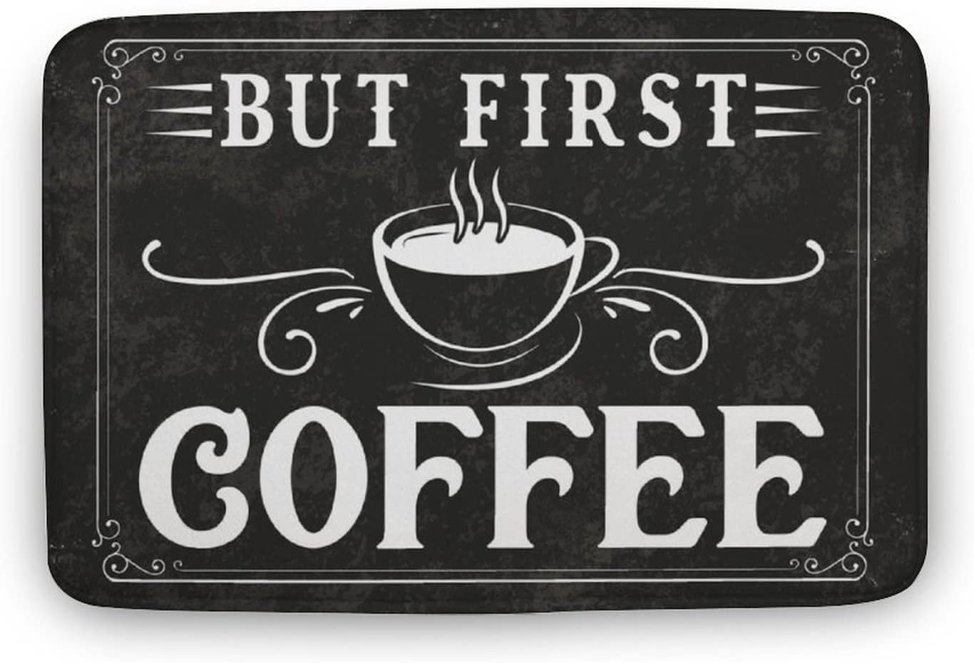 Welcome Doormat But First Coffee Rustic Coffee Bar Coffee Kitchen Rug Non Slip Area Rug Bath Rug Absorbent Mat,Washable Door Mats Microfiber Runner