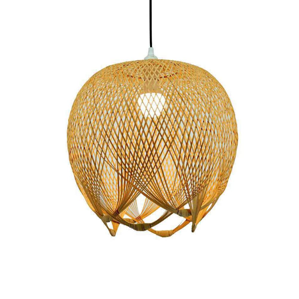 Luci Sospese in bambù Naturale Luce Intrecciata in bambù Vintage Lanterna per Lampadario con Paralumi in Rattan E26 Lampada da Soffitto in bambù Beige per Giardino, Sala da Pranzo,