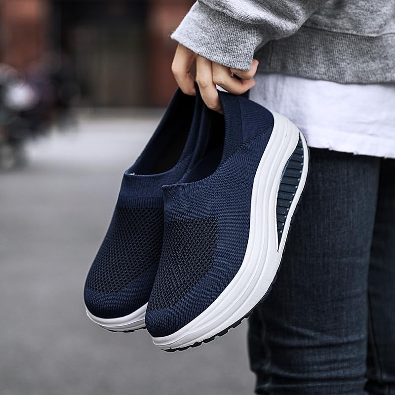 Women's Mesh Wedge Slip On Walking Shoes Comfort Orthopedic Platform Nurse Sneakers Casual Lightweight Fitness Thick Rocking Work Shoe4
